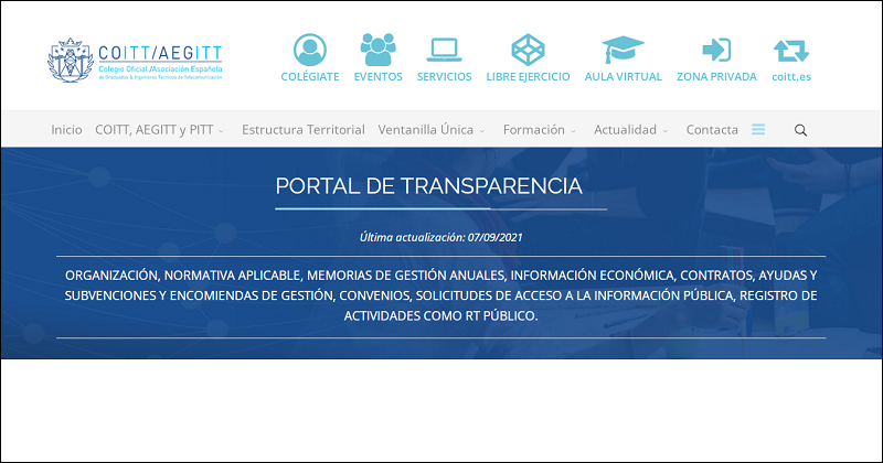 El COITT recibe una evaluación positiva sobre el cumplimiento de las obligaciones de Publicidad Activa